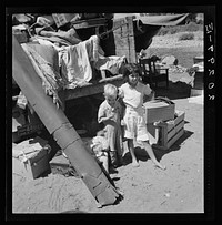[Untitled photo, possibly related to: Migratory children living in "Rambler's Park." They have lived on the road for three years. Nine children in the family. Yakima Valley, Washington]. Sourced from the Library of Congress.