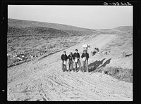 [Untitled photo, possibly related to: Boys wait for school bus in the morning. Malheur County, Oregon. General caption number 67-1V]. Sourced from the Library of Congress.