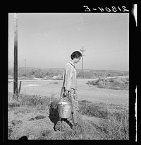 Mrs. Bartheloma hauls water from irrigation ditch. Nyssa Heights, Malheur County, Oregon. Sourced from the Library of Congress.