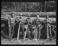 Five members of Ola self-help sawmill co-op. Gem County, Idaho by Dorothea Lange