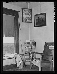 Corner of living room in the Bertelson farm home near Antelope, Montana by Russell Lee