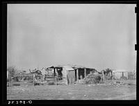 Outbuildings and housing in Mexican district. Robstown, Texas by Russell Lee