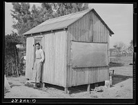 After much persuasion by local physician, this small shed was constructed to house tuberculosis patient. This was the first time in this section that a tuberculosis patient had been isolated from his family. Crystal City, Texas. Mexican settlement by Russell Lee