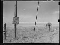 [Untitled photo, possibly related to: Sign cautioning care in use of matches and cigarettes on the prairie. Near Marfa, Texas] by Russell Lee