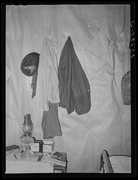 Detail of living room in home of  tenant farmer. Muskogee County, Oklahoma by Russell Lee
