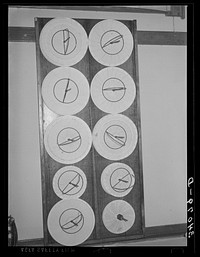 Recording thermometer charts at oil refinery. Seminole, Oklahoma by Russell Lee