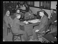 Committee from local chapter of UCAPAWA (United Cannery, Agricultural, Packing, and Allied Workers of America) meeting with FSA (Farm Security Administration) supervisor to request work grants, food or loans for sharecroppers and tenant farmers in the county. Sapulpa, Oklahoma by Russell Lee