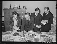People serving themselves at the buffet supper of the Jaycees at Eufaula, Oklahoma. See general caption number 25 by Russell Lee