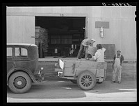 Farmer loading cut lumber from warehouse of the United Producers and Consumers Cooperative. Phoenix, Arizona by Russell Lee