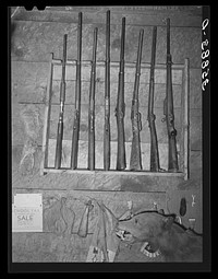 Rack of guns in Navajo Lodge, Datil, New Mexico by Russell Lee