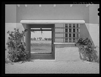 Detail of entrance to the community building at the Arizona part-time farms. Maricopa County, Arizona by Russell Lee