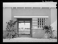[Untitled photo, possibly related to: Detail of entrance to the community building at the Arizona part-time farms. Maricopa County, Arizona] by Russell Lee