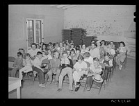 Sunday school in the community building of the Casa Grande Valley Farms. Pinal County, Arizona by Russell Lee