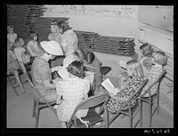 Sunday school at the community house of the Casa Grande Valley Farms. Pinal County, Arizona by Russell Lee