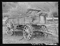 Old wooden ore wagon. Telluride, Colorado. Ore is now transported by trucks by Russell Lee