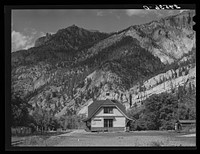 [Untitled photo, possibly related to: Railroad station of the D.& R.G.W. Railroad at Ouray, Colorado. This narrow gauge line formerly had passenger service but now is confined to freight service] by Russell Lee