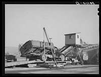 Unloading truckful of sugar beets at sugar beet plant. Lewiston, Utah by Russell Lee