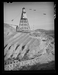 Central tower from which materials used in construction of Shasta Dam are distributed. Shasta County, California by Russell Lee