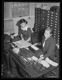  workers at insurance company. Chicago, Illinois by Russell Lee