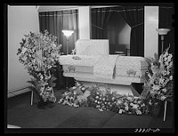 Before funeral services in undertaking parlor. Southside of Chicago, Illinois by Russell Lee