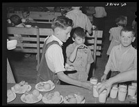 Lunch for schoolchildren at the FSA (Farm Security Administration) camp for farm workers. Caldwell, Idaho by Russell Lee