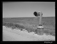 Mailbox. Canyon County, Idaho. While this country is dry and sagebrush covered, the farmers expect it to be in crops in three or four years when irrigation water is supplied by the Black Canyon irrigation project by Russell Lee