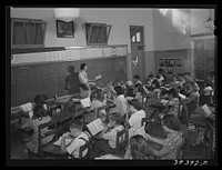 Music class at the Balboa School, San Diego. The crowded condition of schoolrooms is obvious. California by Russell Lee