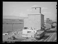 Adding new storage space to elevator. Dayton, Washington. High yields of wheat this year were taxing storage facilities by Russell Lee