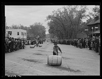 One of the winners of the boy's race at the barrel rolling contest in Presque Isle, Maine. Sourced from the Library of Congress.