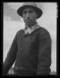 French-Canadian farm laborer employed at the Woodman Potato Company. Eleven miles north of Caribou, Maine. Sourced from the Library of Congress.