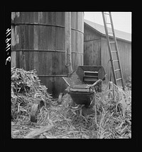 Ensilage cutter left out in the rain on the farm of Mr. Addison. Westfield, Connecticut (safety film). Sourced from the Library of Congress.