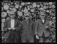 French-Canadian potato farmers waiting outside of a starch factory for their potatoes to be graded and weighed. Van Buren, Maine. See general caption Aroostook number 1. Sourced from the Library of Congress.