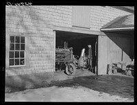 Equipment shed of Mr. Peabody, FSA (Farm Security Administration) client near Newport, Rhode Island. All the machinery is freshly cleaned and painted and the place is a model of the proper way to care for farm equipment. Sourced from the Library of Congress.