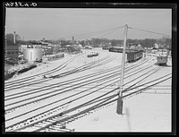 Railroad yard in Middleboro, Massachusetts. Sourced from the Library of Congress.
