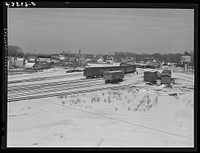 Railroad yard in Middleboro, Massachusetts. Sourced from the Library of Congress.