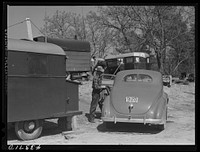In a trailer settlement of workers from Fort Bragg. Manchester, North Carolina. The closest trailer is occupied by workers who came from Idaho. Sourced from the Library of Congress.