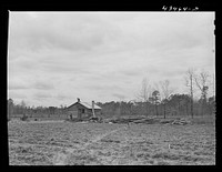Rebuilding a house carried out of the Santee-Cooper Basin. Showing lumber that was the out,buildings. Near Bonneau, South Carolina. Sourced from the Library of Congress.
