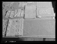 Crochet work done by farm women in Virginia. At the Virginia craft co-op on U.S. Highway No. 1, twenty miles north of Fredericksburg, Virginia. Sourced from the Library of Congress.