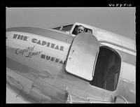 [Untitled photo, possibly related to: The captain is in his place and in a few minutes the plane will take off. Washington, D.C. municipal airport]. Sourced from the Library of Congress.