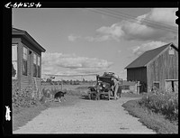 Moving some belongings at the Zahler farm in the Pine Camp expansion area near Sterlingville, New York. The family is moving into one of the farms of the New York Defense Relocation Corps. Sourced from the Library of Congress.