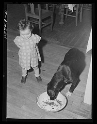[Untitled photo, possibly related to: "Sister" reaching for some doughnuts at the Gaynor home near Fairfield, Vermont]. Sourced from the Library of Congress.