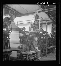 [Untitled photo, possibly related to: One of the rolling machines in the Mississquoi Corporation paper mill. Sheldon Springs, Vermont]. Sourced from the Library of Congress.