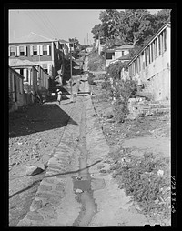 Charlotte Amalie, Saint Thomas Island, Virgin Islands. Open sewer on a hillside. Sourced from the Library of Congress.