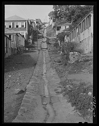 [Untitled photo, possibly related to: Charlotte Amalie, Saint Thomas Island, Virgin Islands. Open sewer on a hillside]. Sourced from the Library of Congress.