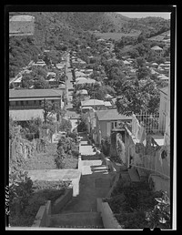 Charlotte Amalie, Saint Thomas Island, Virgin Islands. One of the steep hillside streets. Sourced from the Library of Congress.