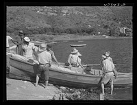 French village, a small settlement on Saint Thomas Island, Virgin Islands. Fisherman from the French village, a small settlement, with the day's catch. Sourced from the Library of Congress.