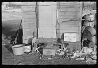 Backyard of shack in "Shantytown," Spencer, Iowa by Russell Lee