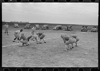 Six-man football, Wildrose, Williams County, North Dakota. High schools have fallen off so much in attendance that many smaller towns play with six men instead of eleven by Russell Lee