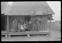 Sharecropper family on front porch of cabin, Southeast Missouri Farms by Russell Lee