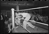 Second tending to boxer in corner of ring, Rayne, Louisiana by Russell Lee